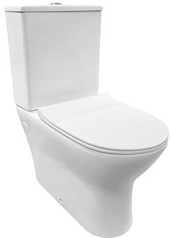 BAIKAL Inodoro de Cerámica T6. WC Compacto a Suelo con Sistema Rimless y cisterna Monobloque con mecanismo de Doble Descarga. Sanitario completo con Salida Dual y Asiento con caída Amortiguada.