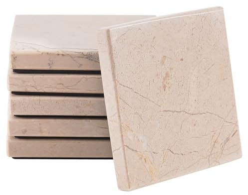 Radicaln Marmoruntersetzer-Set mit 6 Stück, 8,9 cm Quadratisch, Handgefertigt, für Esstisch, Getränkeuntersetzer und Untersetzerhalter