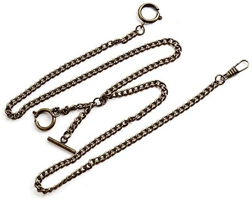 Xchon Uhrenkette, Taschenuhr, doppelte Albert-Kette, T-Steg, Uhrenkette, Vintage, robuste Taschenkette, modisches Accessoire für Herren, bronze