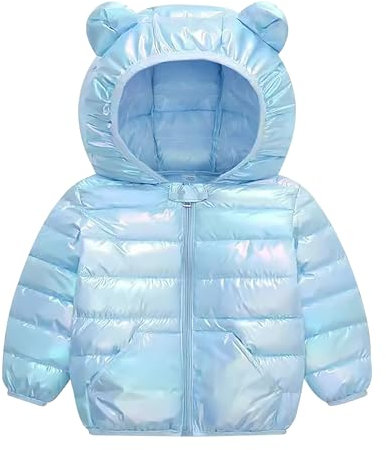 Baogaier Hiver Manteaux Bébé Enfant Fille Garçon Bleu Imperméable Veste à Capuche Poches Chaud Léger Blousons Fermetures éclair Coupe Vent Unisexe d'extérieur Vêtement 1-2 Ans