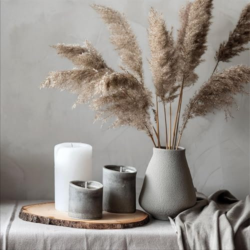 artissimo, Glasbild, 30x30cm, AG5621A, Blumen und Gräser: modernes Stilleben in beige und grau IV, Bild aus Glas, Wandbild Wohnzimmer modern, weiß, hell