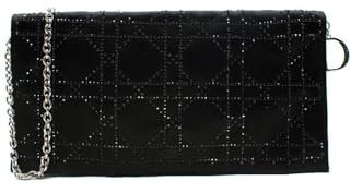 Dior Secondhand Schwarze Satin Cannage Perlen Clutch Tasche