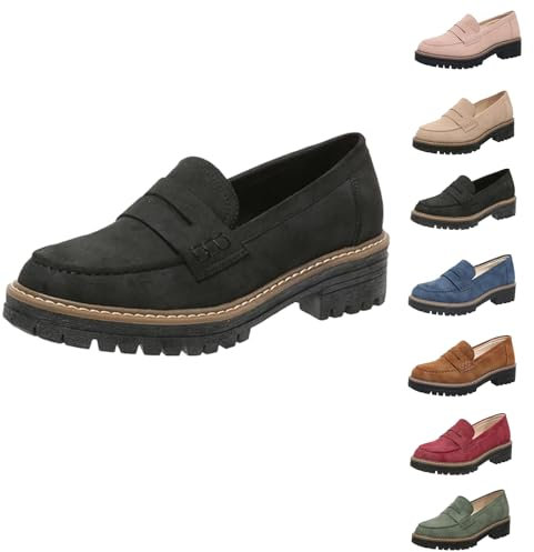 Mocassins À Plateforme pour Femmes Confortables Et Décontractés À Enfiler (Noir, 40)