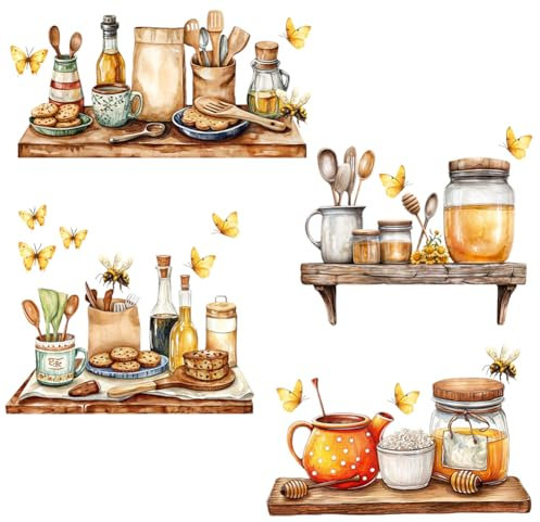 GOMAKERER 1 Bogen Wandaufkleber Für Küche, Wandaufkleber Für Küchenutensilien Cartoon Tassen Gewürzgläser Wanddekoration Zum Abziehen Und Aufkleben Wandkunstaufkleber Für Küche Restaurant Esszimmer