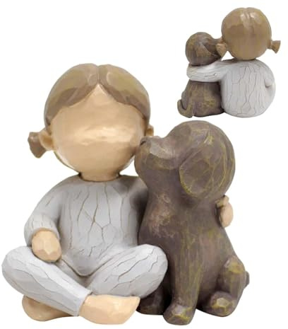 Skulptur Mit Mädchen Und Hund Für Zuhause, Figur Mit Mädchen Und Hund | Gedenkstatue Verlust Gedenkstatue Engel 'Freundschaft Hund Gedenkstätte Hund Engel Skulptur Dip