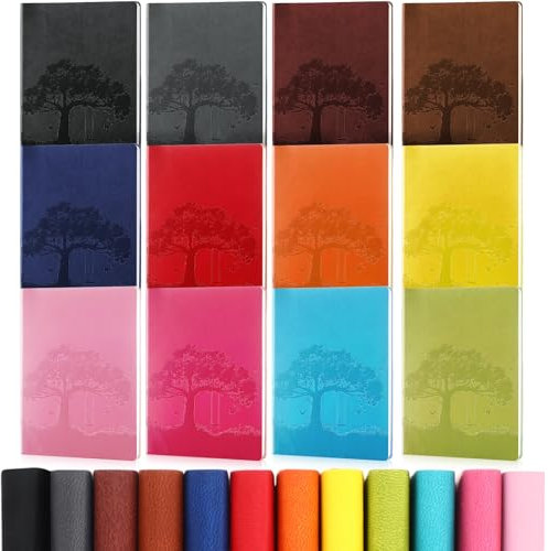 TaoBary Notizbuch, A6, PU-Leder, bunt, liniert, weicher Ledereinband, liniert, für Büro, Schule, Zuhause, Geschäft, 128 Seiten, Vintage-Farbe, 12 Stück