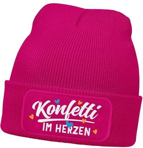 MoonWorks® Damen Beanie mit Patch Strickmütze mit Spruch Party Eskaliert eh Wieder Aufdruck Lustig Damenmütze