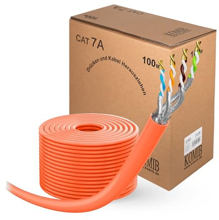 KOMIB CAT 7A Netzwerkkabel LAN Kabel Verlegekabel Ethernet Installationskabel 10 Gbit/s AWG23 S/FTP - - reines Kupfer LSZH (Halogenfrei) Datenkabel Simplex - Orange (100 m)
