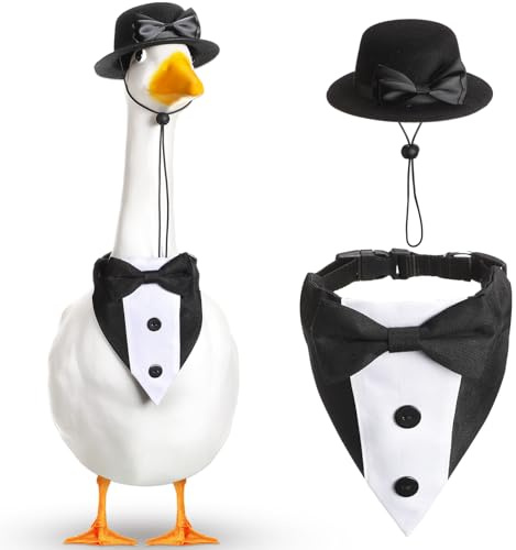 Abbylike Veranda-Gans, formelles Smoking-Kostüm, Hochzeit, Zement, Kunststoff, Veranda, Gans, Bandana, Halsband mit Fliege und Hut, für 43,2 cm / 58,4 cm große Gans, Hochzeit, Geburtstag, Party