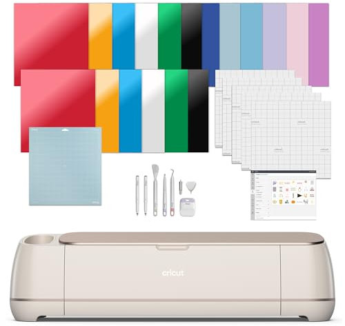 Cricut Maker 4 - Smart Cutting Machine (Seashell) | Engagement Bundle - Includes Smart Vinyl, Cardstock, Transfer Tape, Iron On HTV, Mat, Pens, Tool Kit, & 25 Images in Design Space App