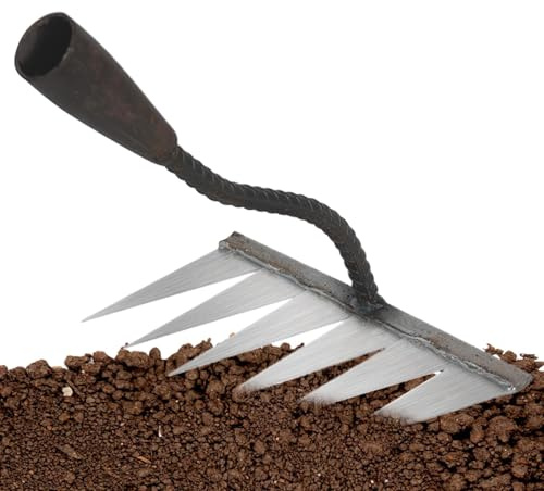 Kustimantu Rechen aus Eisen, schwerer Eisenharke, Rasenrasenwender, Gartenhacken, Gartenhacken, entwurzeltes Artefakt, robuste Garten-Handwerkzeuge für den Hof