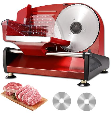 Electric Meat Slicer Machine, 200W Adjustable Thickness Slicer for Bread, Cheese, and Deli, Includes 2 Stainless Steel Blades, Non-Slip Base, Ideal for Home Use