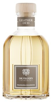 Dr. Vranjes - Leather Oud 500 ml Diffuser + Doppelback Weiße Stäbchen (3 Stück) – Luxuriöser Raumduft, Hergestellt in Italien, Hauptnoten: Leder, Holz, Fragrance Pyramid: Oud, Bergamotte, Sandelholz