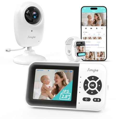 Generisch Simyke Babyphone, Dual-Modus Baby Monitor mit 1080p App & 2,8 Zoll Display, KI-Klang- und Bewegungserkennung, 10 Std. Streaming, 457 m Reichweite, Nachtsicht, Zwei-Wege-Kommunikation