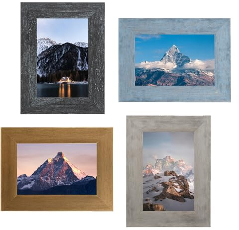 KAIWIN Bilderrahmen 10x15cm 4er Set, rustikaler Bilderrahmen, Holz Fotorahmen, mehrfarbig, ideal als Geschenk, Wandmontage und Tischdekoration