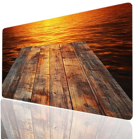 Tapis de Souris xxl 100x50x0.3CM Lac Desk Mat Coucher de soleilTapis de Bureau Gaming Bords Cousus Design Durable et Imperméable avec Base en Caoutchouc Antidérapante pour Souris Sans Fil Model-01387