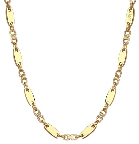 DJADEE Herren Kette Gold 750 vergoldet Premium Edelstahl 316L Plattenkette 5/8/10 mm Wasserfest Hypoallergen Hochglanzpoliert Geschenk Männer Halskette 18 Karat gestempelt (8 mm x 55 cm)