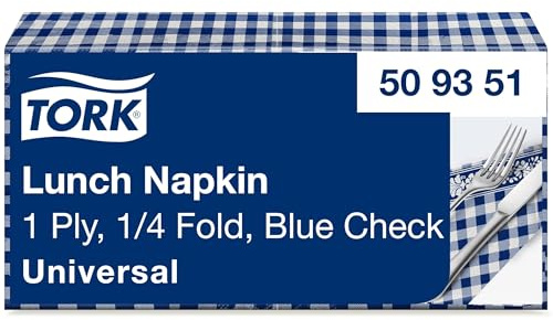 Tork Blaukarierte Lunchserviette, 1/4-Falz, 1-lagig, 33 cm × 33 cm, 8 × 400 Servietten, 509351