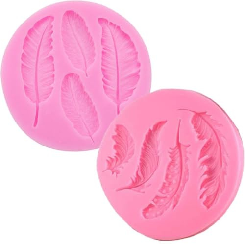 2 Pcs Pink Feather Silicone Fondant Mold,DIY Handmade Baking Tools for Fondant Chocolate Candy Cake Decoration Polymer Clay and Crafting Clay Molds eramics and Pottery