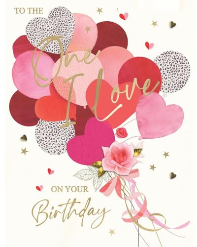 SECOND NATURE Large Embellished A4 One I Love Birthday Greeting Card Heart Balloons For Her - All For One Heartfelt, Feminine Design, Gold Foil, Eco-Friendly, Lasting Keepsake