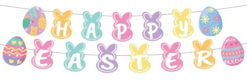 Koboko Ostern Deko Girlande,Happy Easter Banner,Frohe Ostern Banner,Osterhasen Girlande,Osterdeko zum Aufhängen,Ostergirlande Hängend Deko,Ostereier Girlanden für Frühlingdeko Osterdeko Partyzubehör