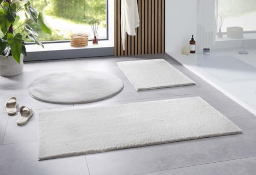 Taracarpet Badematte Uni Boho rutschfest, waschbar, Badezimmer-Teppich, Bad-Vorleger, WC Deko, Duschvorleger für Dusche und Badewannen weich und als Set kombinierbar New Creme 120 cm rund