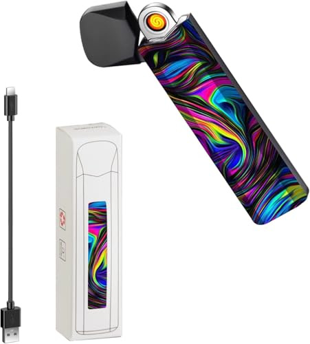 RSBYE Elektrisches Mini Feuerzeug Plasma-Sturm Feuerzeug Männer Feuerzeuge Personalisiert mit Batterieanzeige, Lichtbogen Feuerzeuge, Festliche Geschenke (M-Regenbogen)