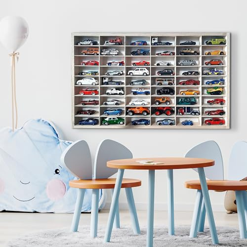 Dekorative Vitrine für Sprigs Cars – Modellauto-Sammlerschrank für 54 Autos – Wandmontierte Displaybox für Modellautos, Maßstab 1:64, 60 × 40 cm