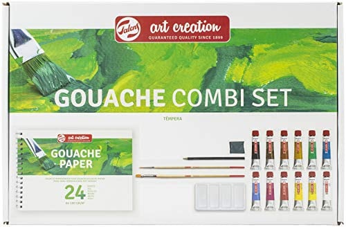 Talens Art Creation Einsteiger-Set Gouache-Malerei mit 12 Farben (12-ml-Tuben), Pinsel, Palette, Papier, Bleistift & Radiergummi