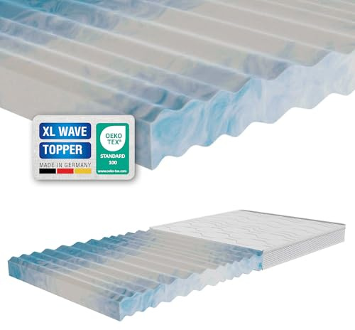 Topper XL Wave 10cm, Matratzenauflage - 7-Zonen-Wellenschnitt - H2, H3, H4 - alle Größen für alle Bettarten geeignet (H3 - mittel, 200 x 200 cm)