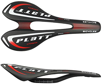 Platt Selle de vélo en carbone 3 K, mate, légère, pour vélo de route et VTT, Red
