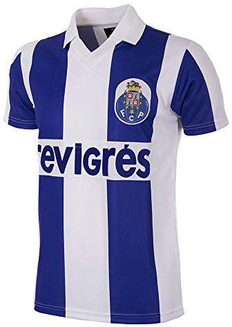 COPA Herren FC Porto 1986-87 Football T-Shirt mit Retro-Fußballkragen, weiß/blau, L