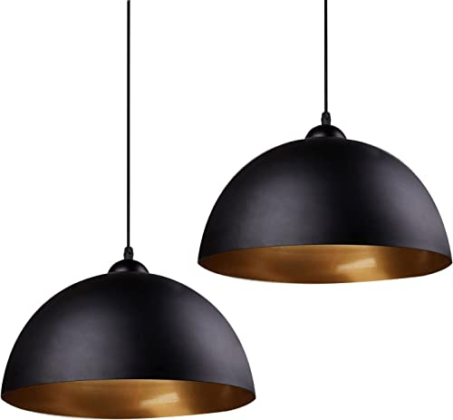 2x Modern Vintage Hängelampe Hängeleuchte Industrial Deko Lampen Wohnzimmer Küche Deckenlampe Hängend Schwarz Gold Lampenschirm Ø30cm Metall Dome Industrielampe Pendelleuchte Küchenlampe Esstisch