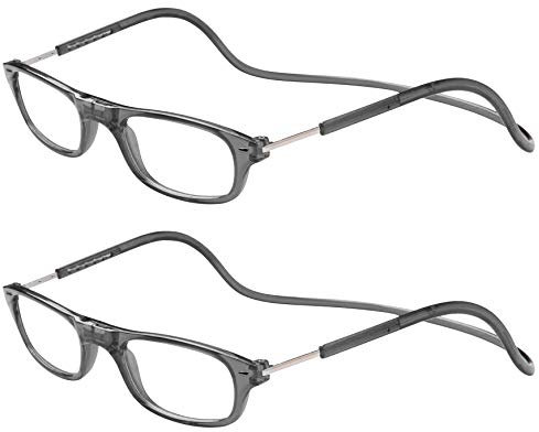TBOC Pack: Lesebrille Lesehilfe für Herren Damen – (Zwei Einheiten) Dioptrien +4.00 Grau Fassung Stärke PC Handy Faltbar Frau Mann Magnetverschluss Clip Alterssichtigkeit Presbyopie