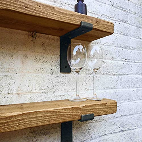 Handmade Chunky Wooden Lipped Bracket Shelf | 15 x 60 cm | Dark Oak