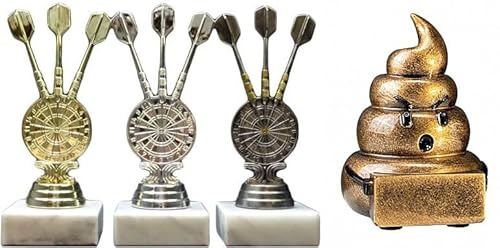RaRu 3 Dart-Pokale (Gold, Silber, Altsilber) + 1 Kleiner Loser Pokal, mit Ihrer Wunschgravur