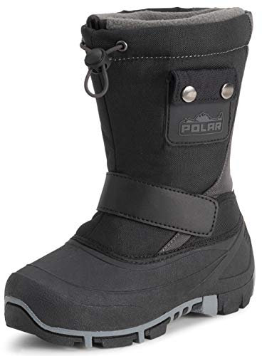 Polar Kids Winter Thermal Warm Winter Faux Fur Durable Rubber Sole Waterproof Outdoor Boots - Black/Grey - UK3/EU36 - YC0699