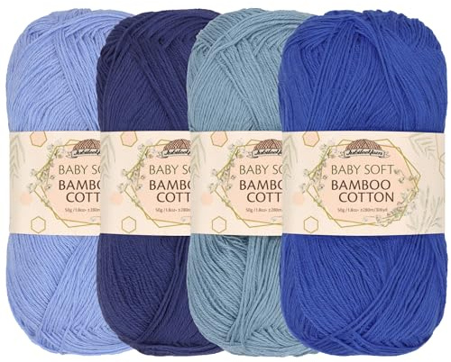 JubileeYarn Baby Soft Bamboo Cotton Yarn - 50g/Skein - Shades of Blue - 4 Skeins