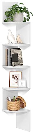 VASAGLE Corner Shelf Wall Mount, 5-Tier Floating Corner Bookshelf, Plant Shelf for Bedroom, Living Room, Bathroom, Home Office, Cloud White