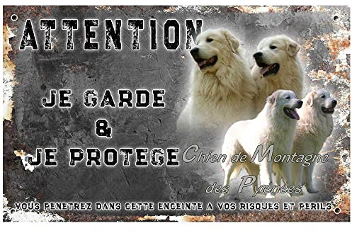 Cartello attenzione al cane personalizzato cane di montagna dei Pirenei - pre perforato e viti dati. Da 30 cm a 15 cm…