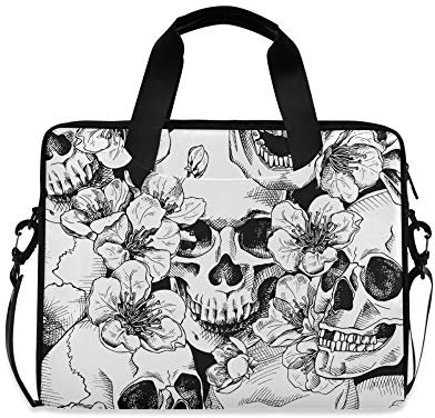 ALAZA Laptop Bag, Skull And Flower Computer Sleeve Case Laptop Handbags Briefcase with Strap and Handle for Boys Girls Women Men 14 15 15.6 Inch