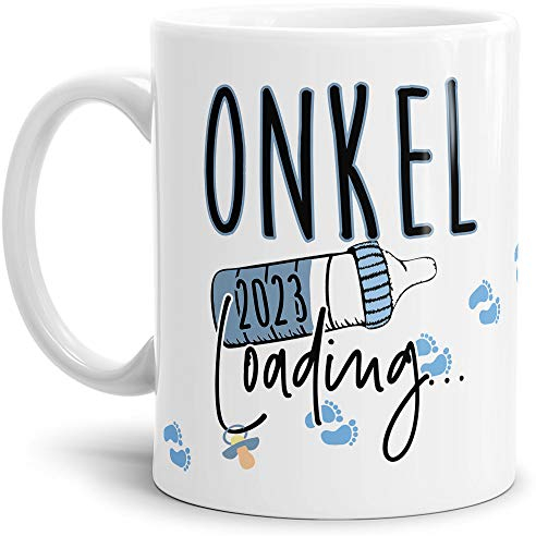 Tasse Babynews Du wirst Onkel 2023 - Geschenkidee/Ladebalken/Endlich Schwanger/Schwangerschaft verkünden/Baby - Weiß