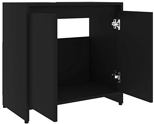 Tidyard Badezimmerschrank Waschbeckenunterschrank Waschtischunterschrank Badschrank Kommode Badmöbel Schwarz 60x33x58 cm Spanplatte