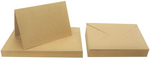 Netuno 50 x Doppelkarten blanko aus Kraftkarton 300g + 50 Briefumschläge quadratisch 155x155 mm Kartenset mit Briefkuverts Recycling-Karten Falt-Karten Set Kraftpapier Klappkarten + Umschläge Öko