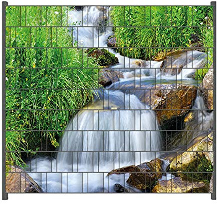 Wallario Zaun Sichtschutz Windschutz für EIN- und Doppelstabmattenzäune in der Größe Breite 2,00m x Höhe 1,80m, Motiv: Kleiner Bach über Steine