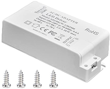 Pilote LED Dimmable, Transformateur LED électrique 30W DC 12V 2.5A, Transformateur de Lumière LED sans Scintillement pour les Toilettes de la Salle de Bain