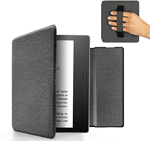 MyGadget Hülle für Kindle Oasis 10 | 9 Generation [ Modell : CW24WI | S8IN4O Release: 2019 | 2017 ] mit Handschlaufe & Auto Sleep | Wake Funktion - Flip Case in Hellgrau
