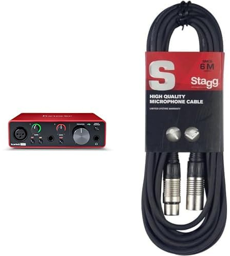 Focusrite Scarlett Solo 3rd Gen USB Audio Interface, for the Guitarist, Vocalist, Podcaster or Producer, Studio Quality Sound, Red & Stagg SMC6 6 metre standard microphone cable