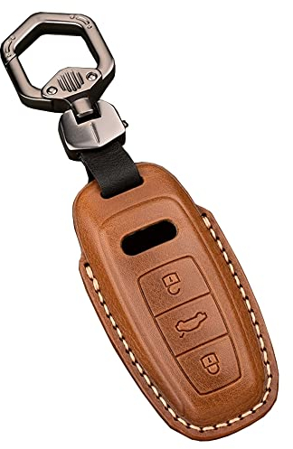 Leder Autoschlüssel Hülle kompatibel mit Audi A1 A2 A3 A6L A8L A7 A4L A5 Q5L Q1 Q3 Q5 Q7 Fernbedienung Cover Schlüsselhülle Schlüsselanhänger Schlüssel Schutz Etui 3 Tasten (Braun)