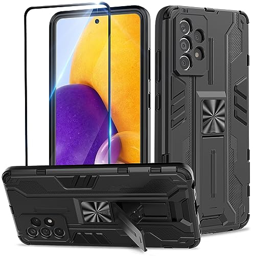 Btstring Hülle kompatibel mit Samsung Galaxy A72 4G /5G mit Schutzfolie, Militär Standard Cover Case Standfunktion Handy Hüllen Schwarz